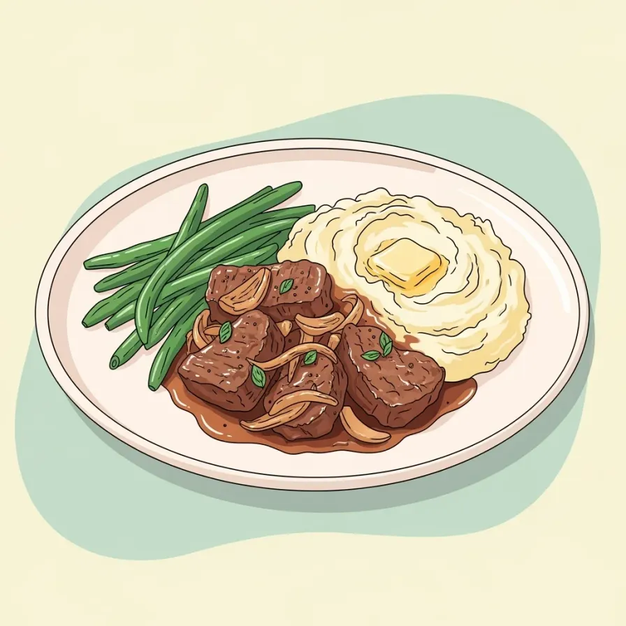 Beef Satay Stir-Fry with Mashed Potatoes and Green Beans
